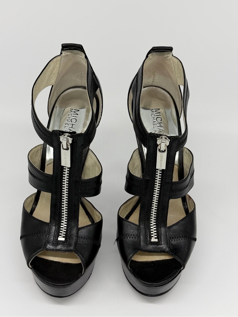 Michael Kors Black Leather Platform T-Strap Sandals
